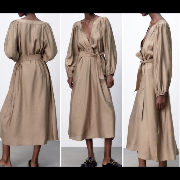 LAST NWT ZARA DRESS WITH BELT BROWN/TAUPE - Picture 5 of 10